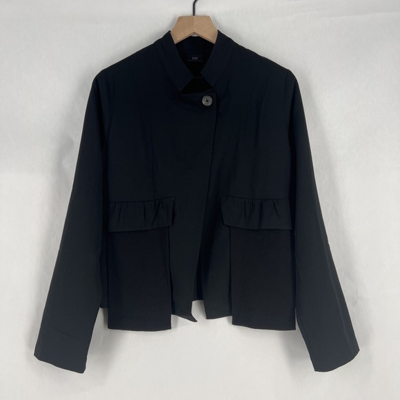 Crea Concept Blazer Jacket Womens Size 8 Black Knit Patch Pockets Formal Wool